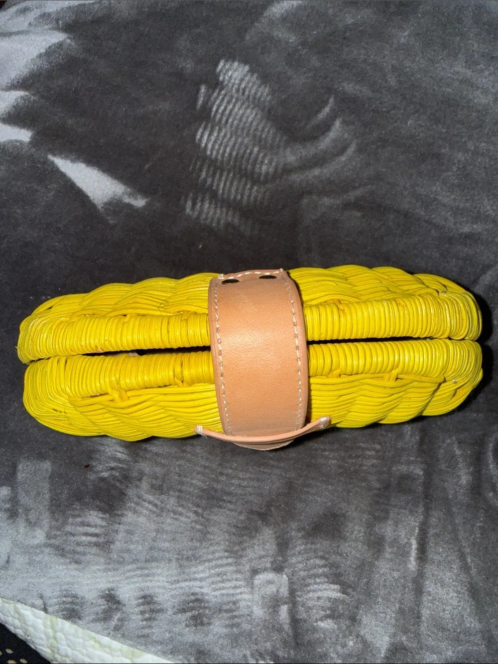 J. Crew Yellow Wicker Half-Moon Rattan Clutch with Tan Trim